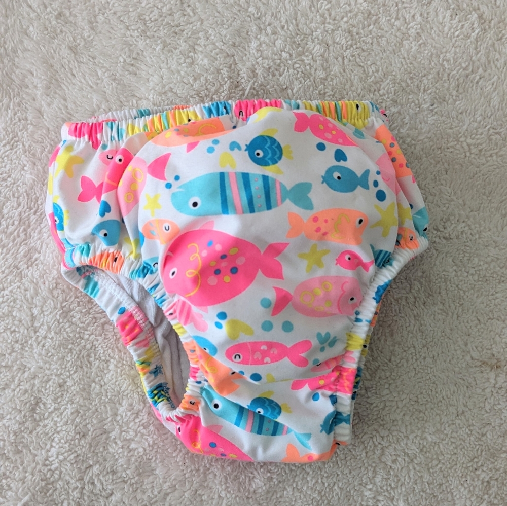 Sea Me Swim Swim Diaper. Colorful Fish Print. Size 6-12M